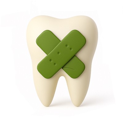illustration of a tooth with bandaids on it
