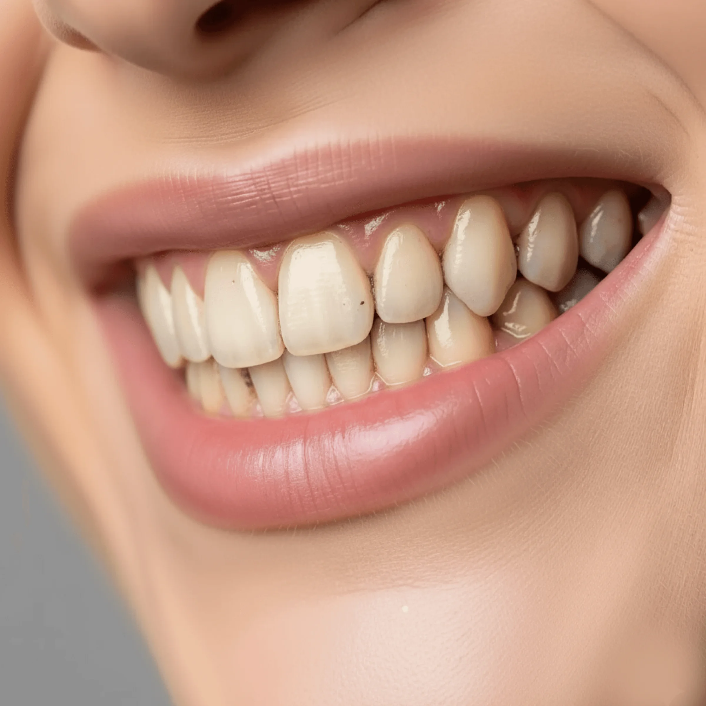 Close-up of smile showing yellowed teeth